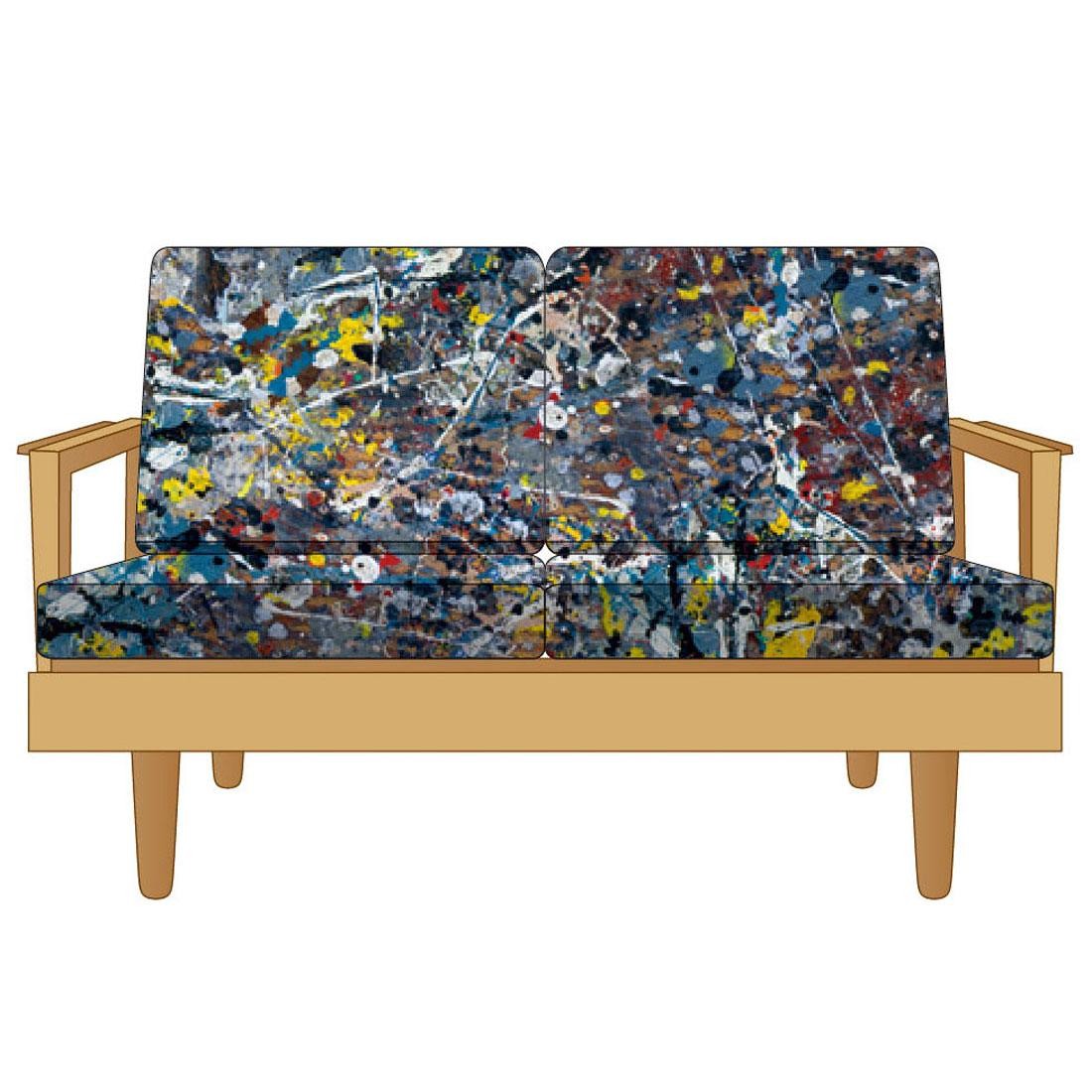 Medicom x Karimoku x SYNC x Jackson Pollock 2.0 Futarigake 2 Seat Sofa (tan)