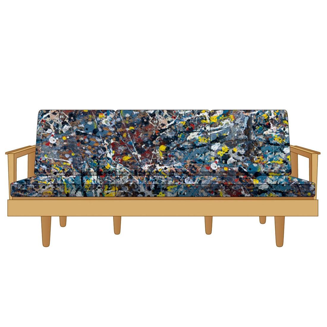 Medicom x Karimoku x SYNC x Jackson Pollock 2.0 Nagaisu 3 Seat Sofa (tan)