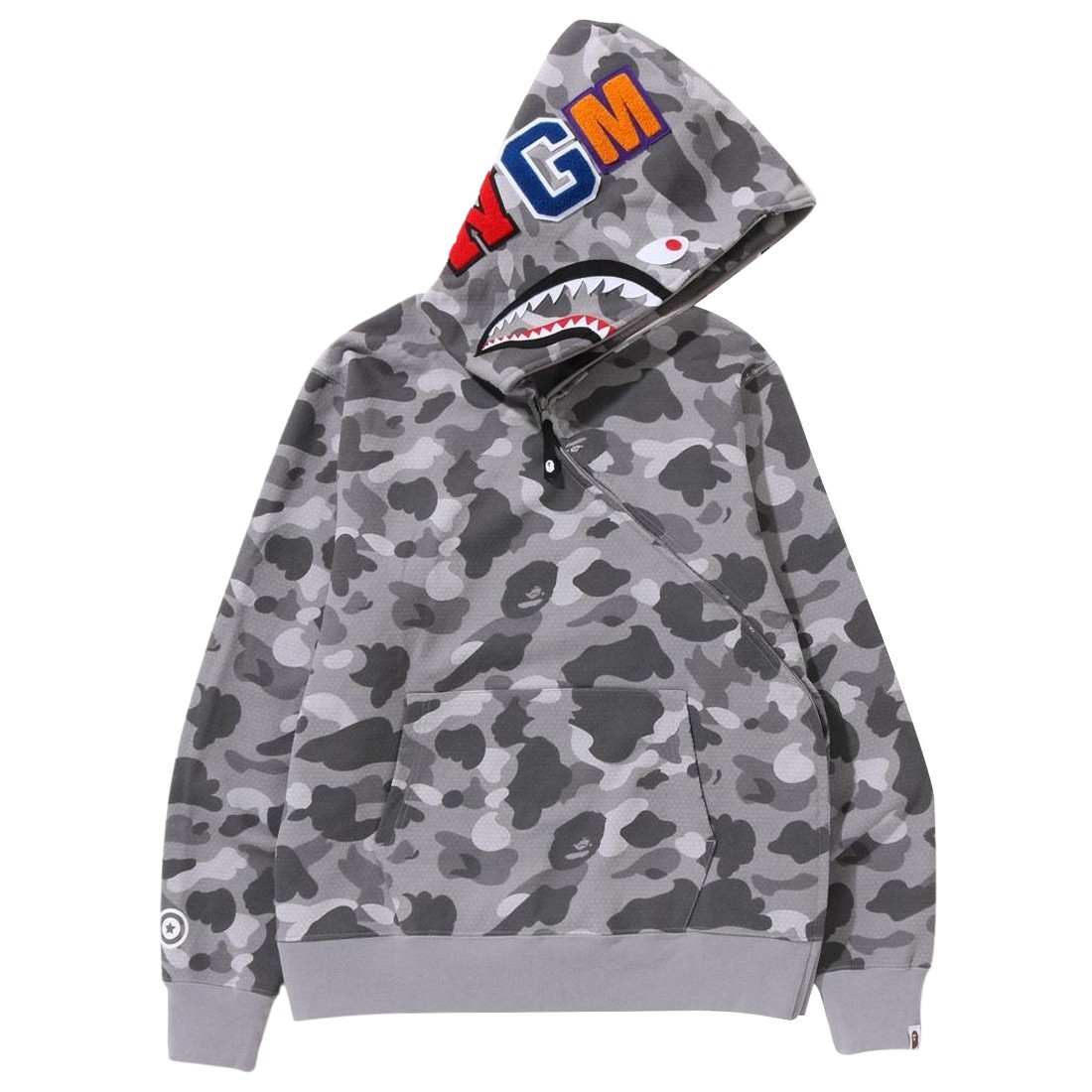 A Bathing Ape Men Honeycomb Camo Shark Full Zip Hoodie (gray)