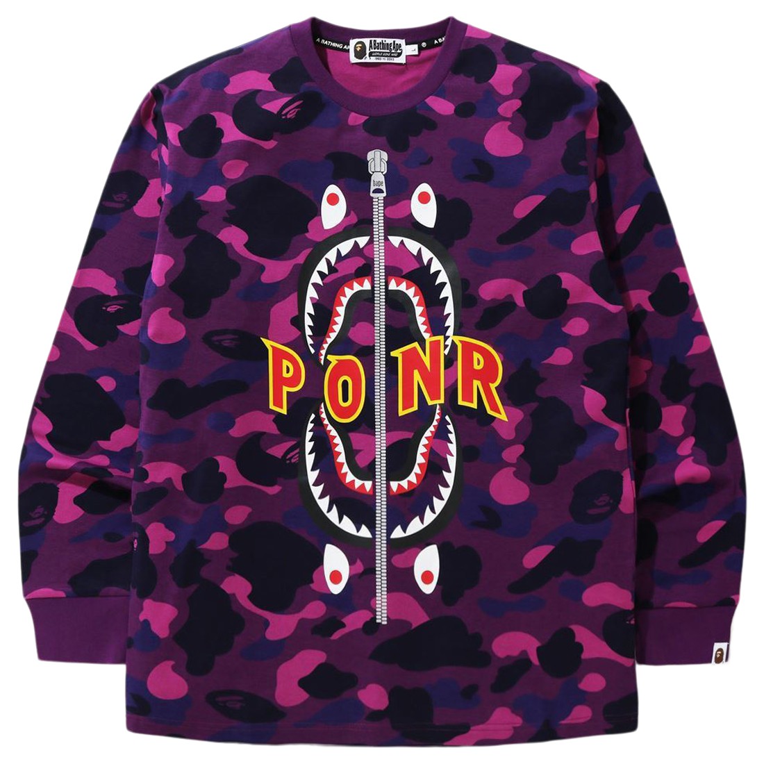 A Bathing Ape Men Color Camo Shark Long Sleeve Tee (purple)