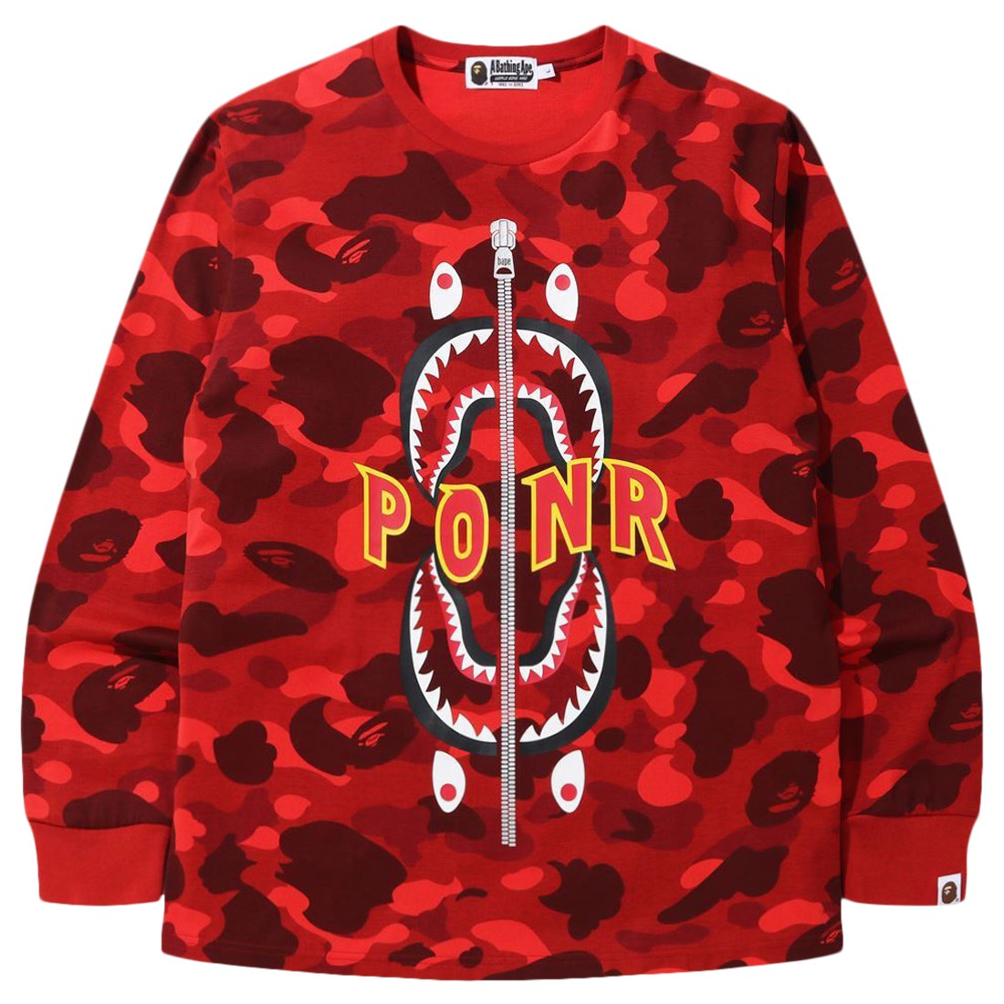 A Bathing Ape Men Color Camo Shark Long Sleeve Tee (red)
