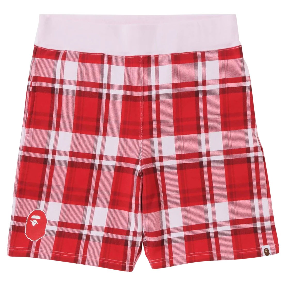 A Bathing Ape Men Bape Check Gift Sweat Shorts (red)