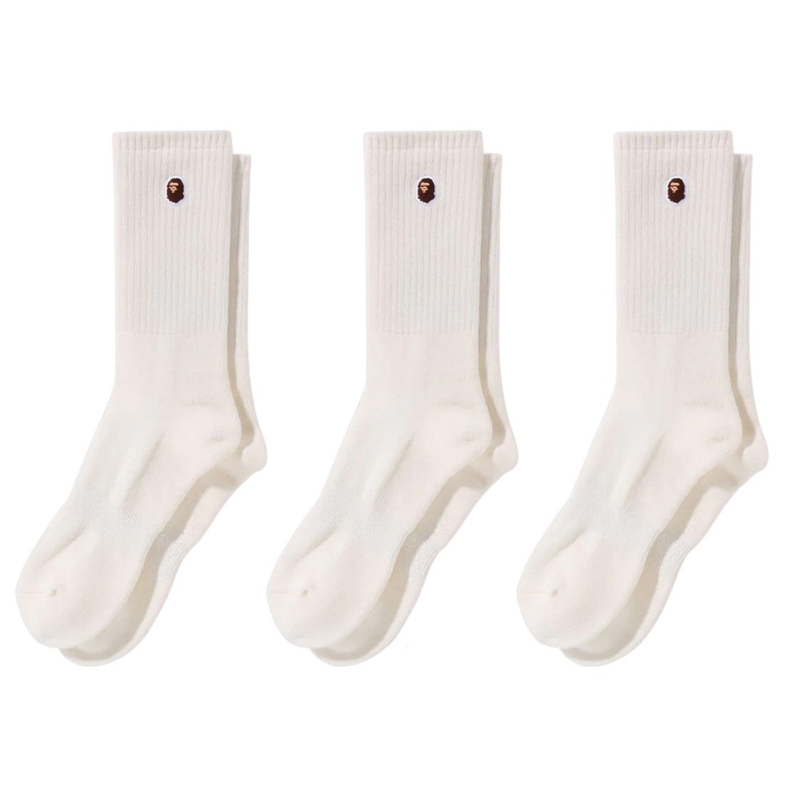 A Bathing Ape Men Ape Head One Point 3 Pairs Socks (white)