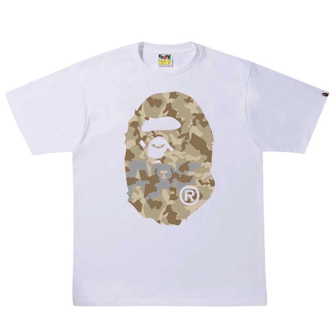 A Bathing Ape Men Sand Camo Big Ape Head Tee (white / beige)