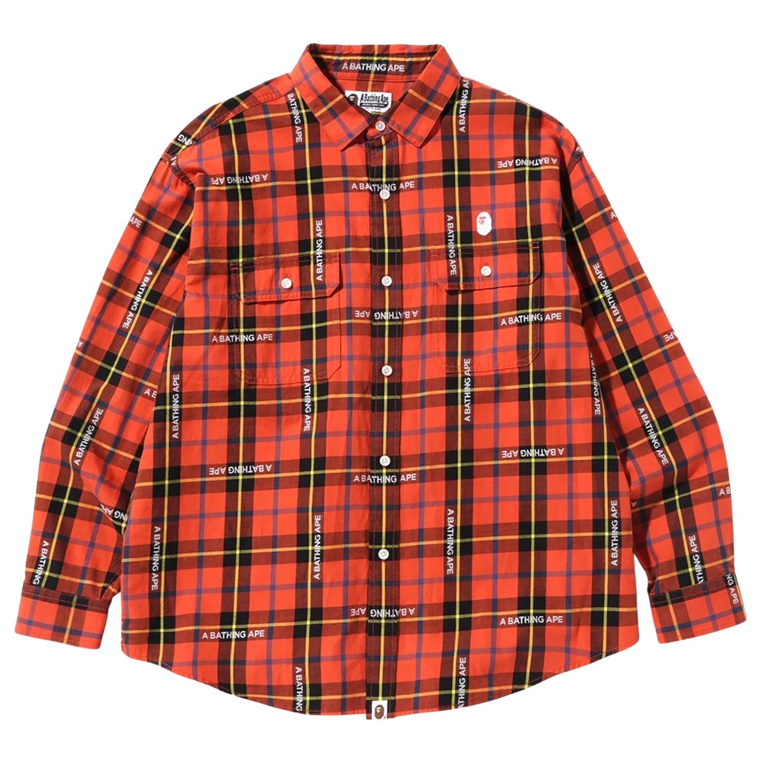 A Bathing Ape Men Bape Logo Check Loose Fit Shirt (red)