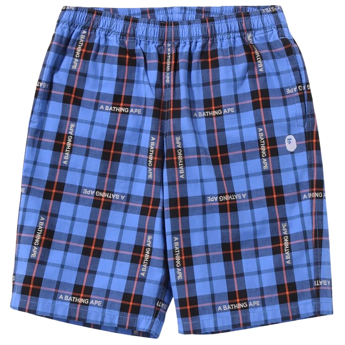 A Bathing Ape Men Bape Logo Check Shorts (blue)