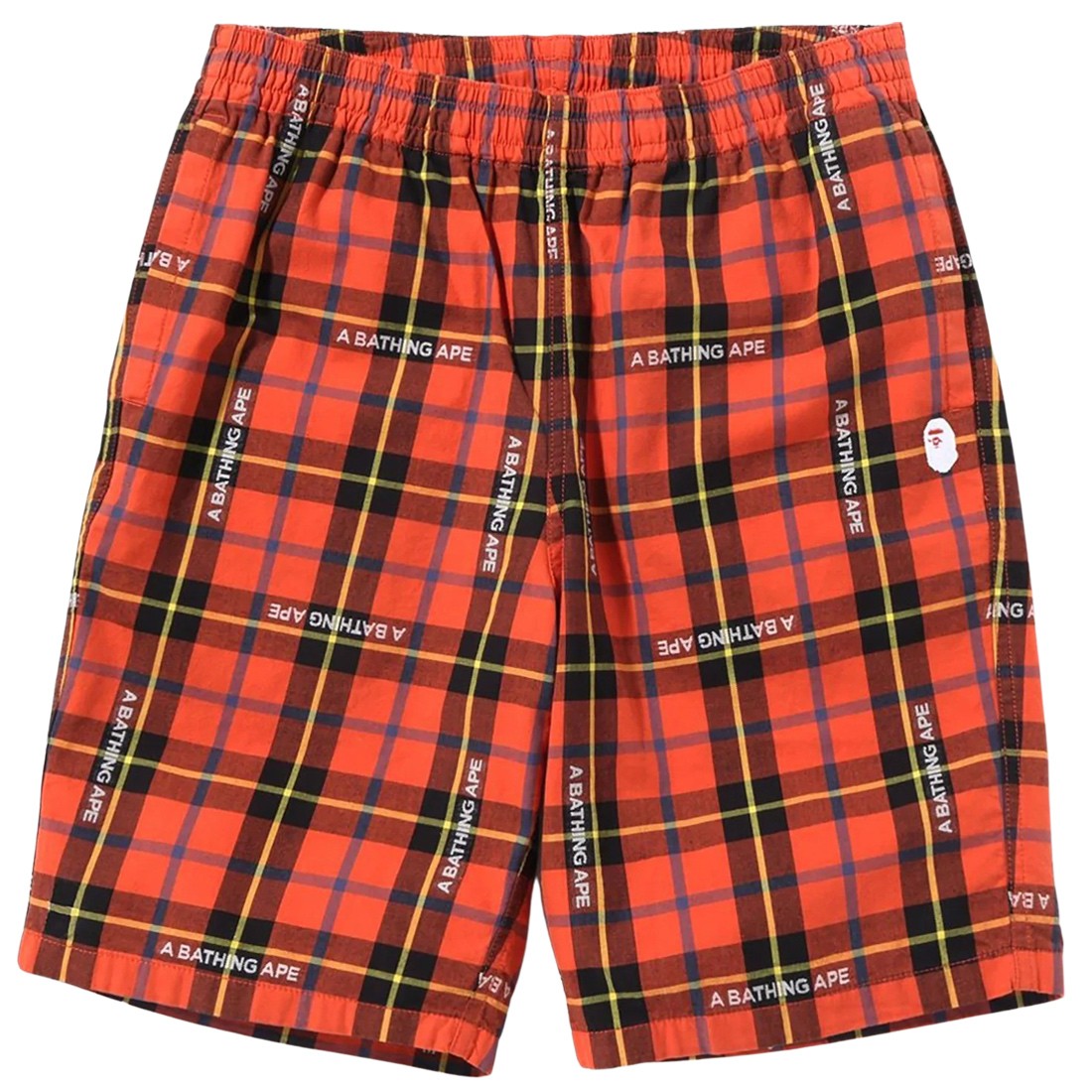 A Bathing Ape Men Bape Logo Check Shorts (red)
