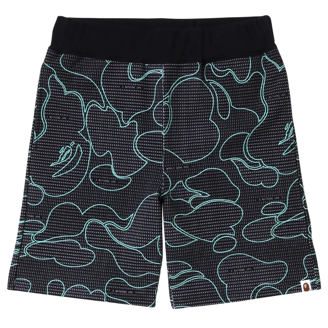 A Bathing Ape Men Text Code Camo Sweat Shorts (black)