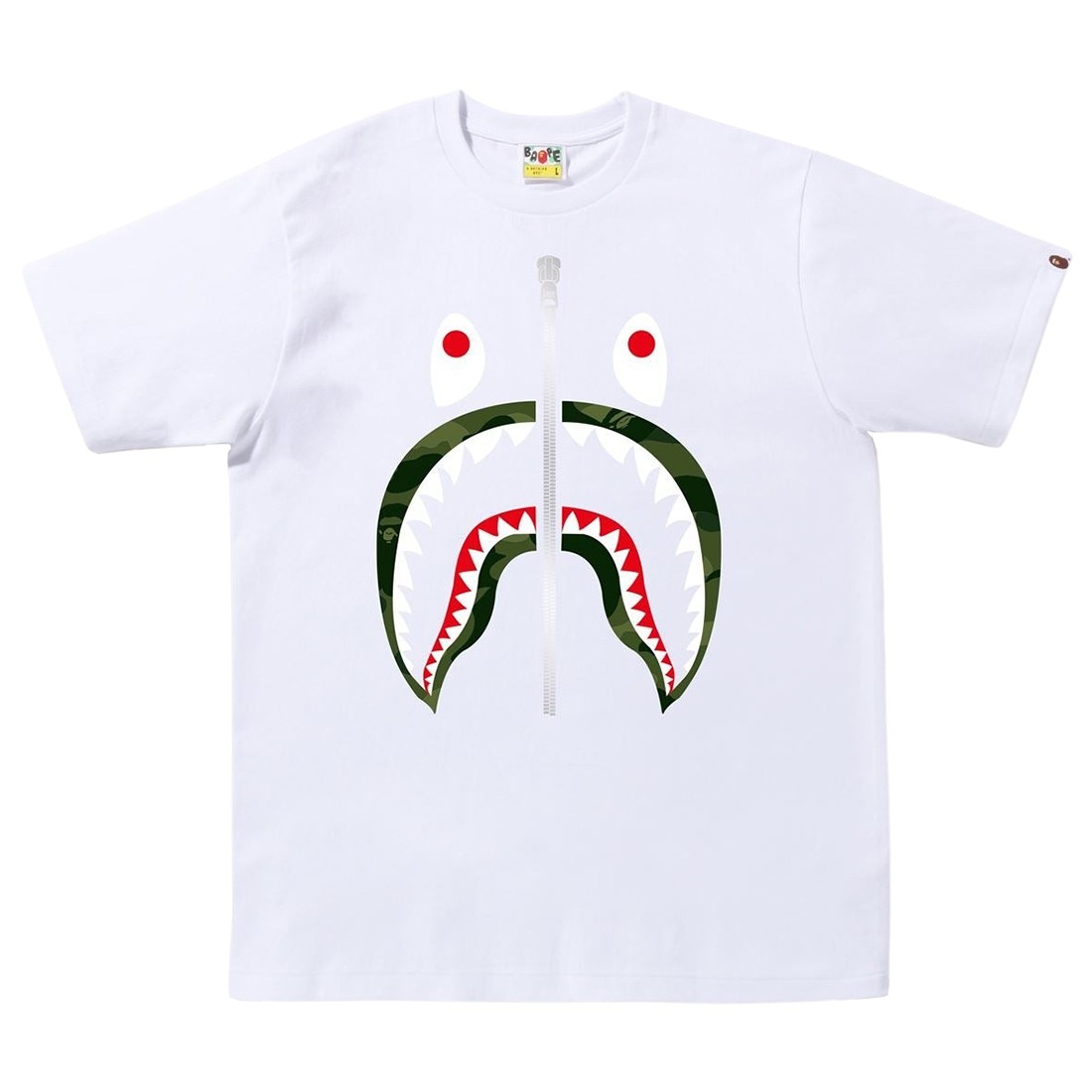 A Bathing Ape Men Color Camo Shark Tee (white / green)