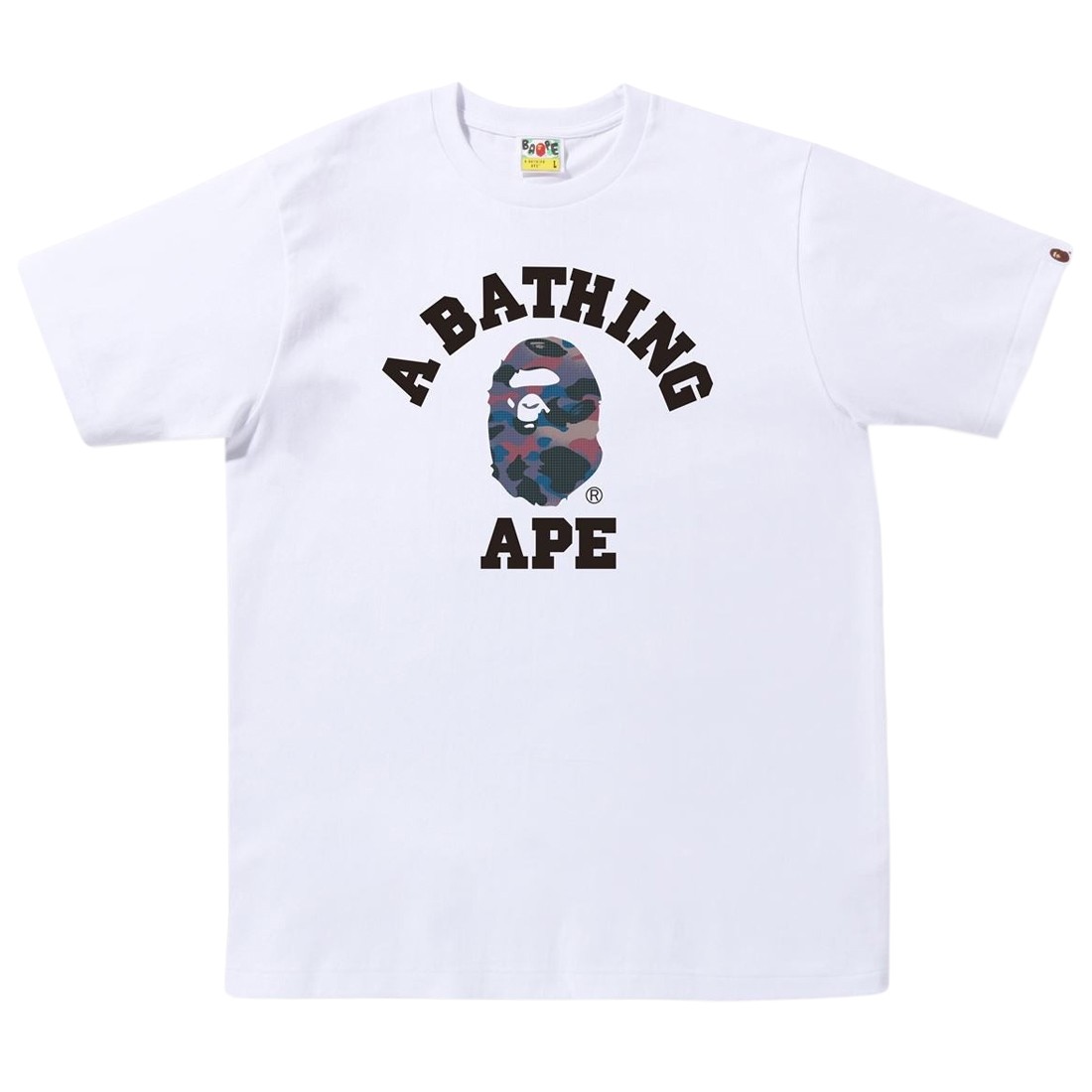 A Bathing Ape Men Grid Camo College Tee (white / purple)
