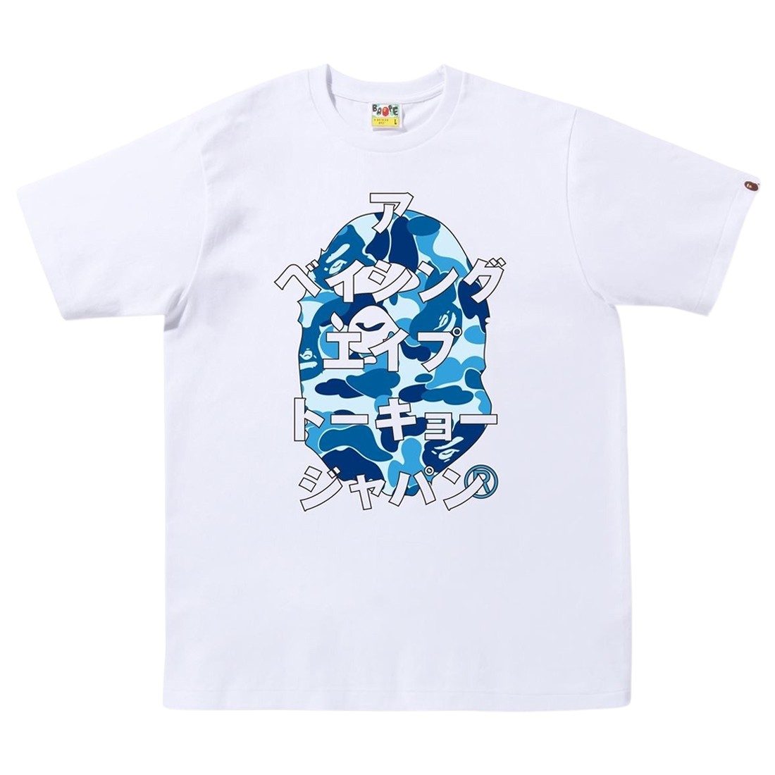 A Bathing Ape Men ABC Camo Japanese Letters Tee (white / blue)