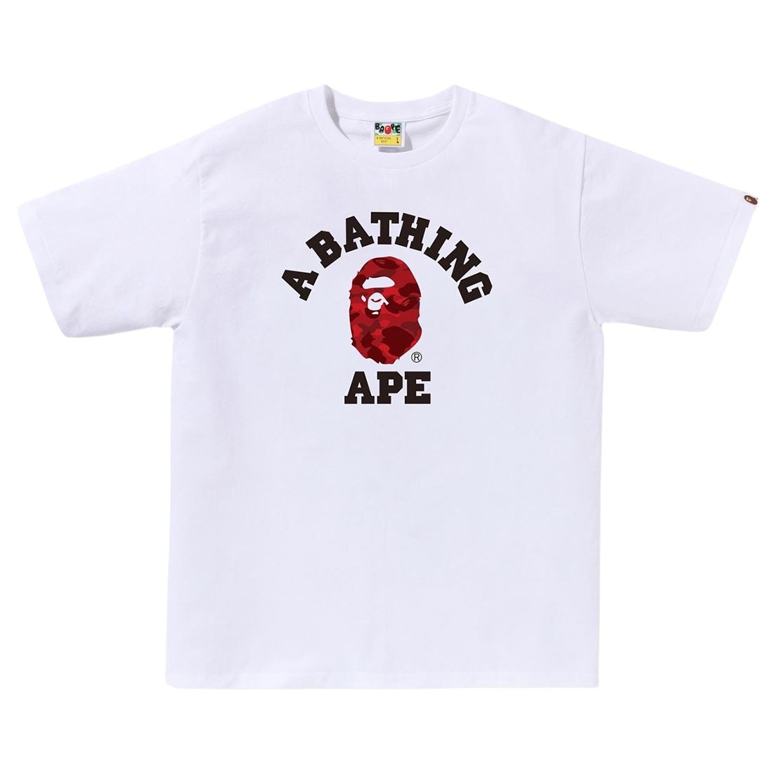 A Bathing Ape Men Color Camo College Tee (white / red)