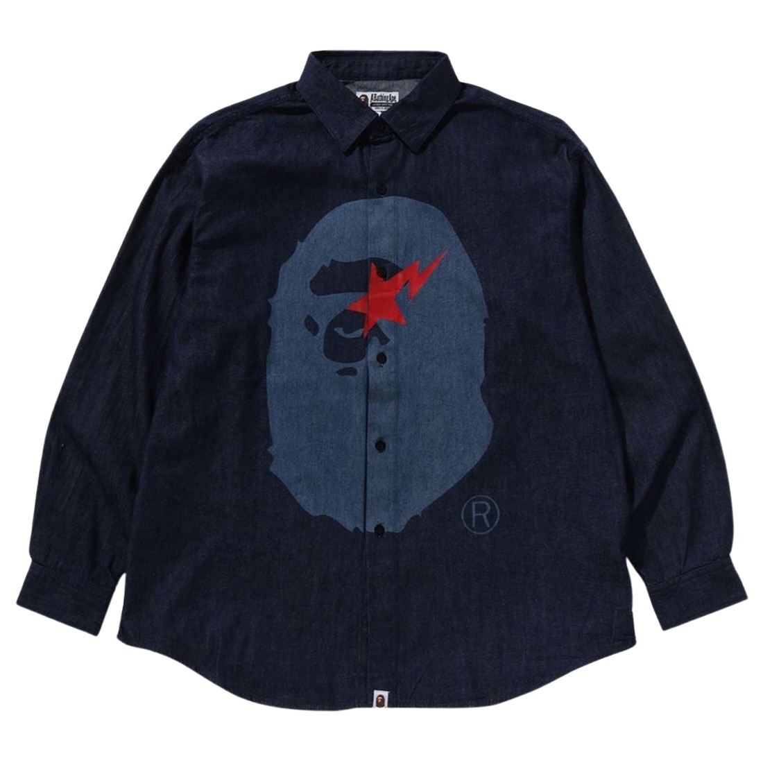 A Bathing Ape Men Sta Ape Head Relaxed Fit Denim Long Sleeve Shirt (blue / indigo)