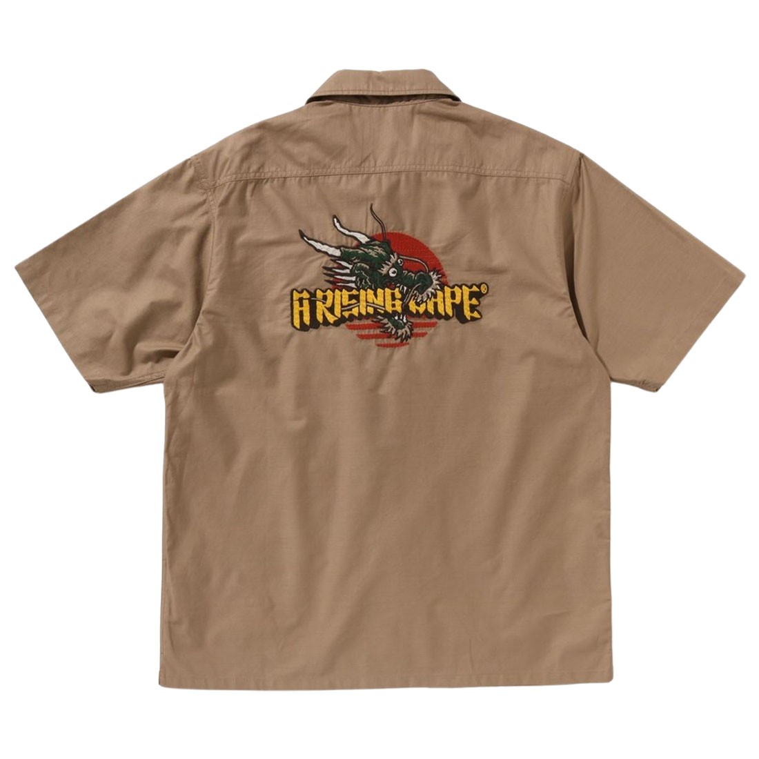 A Bathing Ape Men Dragon Embroidery Open Collar Shirt (beige)