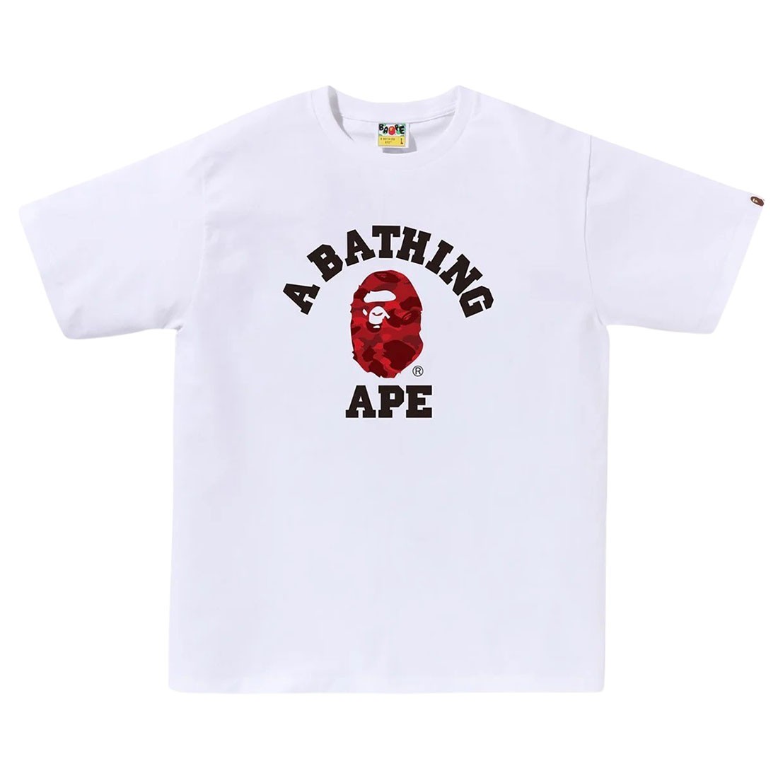 A Bathing Ape Men Color Camo College Tee (white / red)
