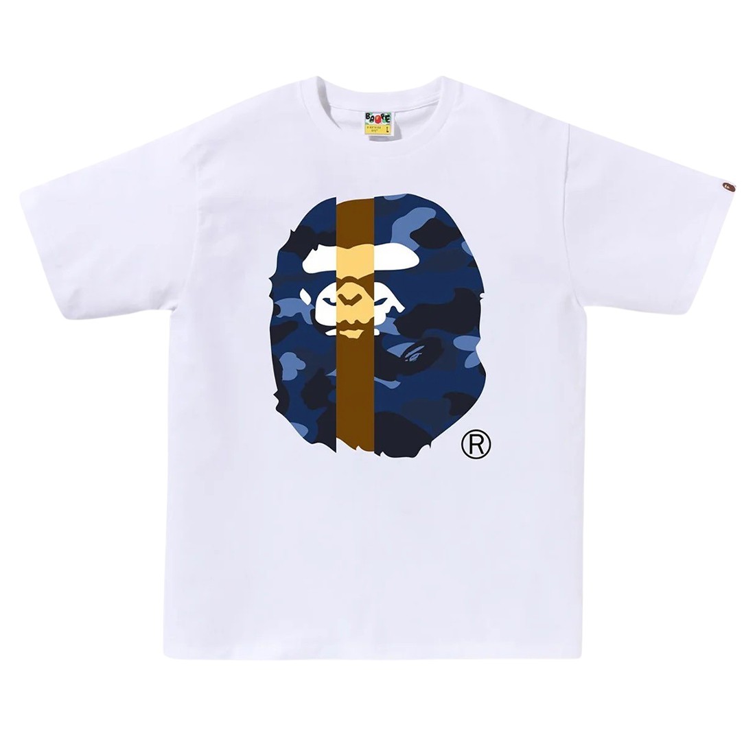 A Bathing Ape Men Color Camo Transform Big Ape Head Tee (white / navy)