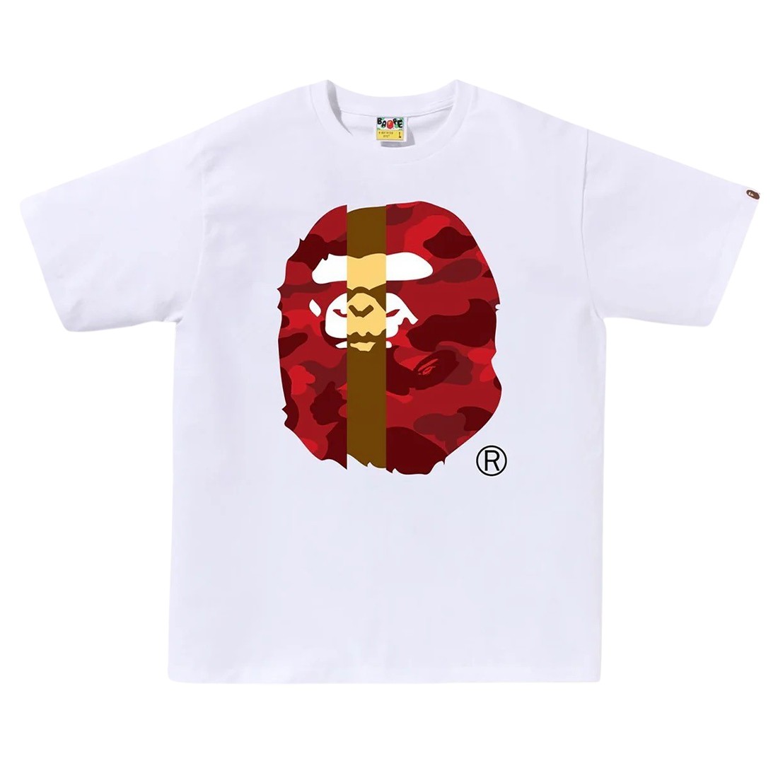 A Bathing Ape Men Color Camo Transform Big Ape Head Tee (white / red)
