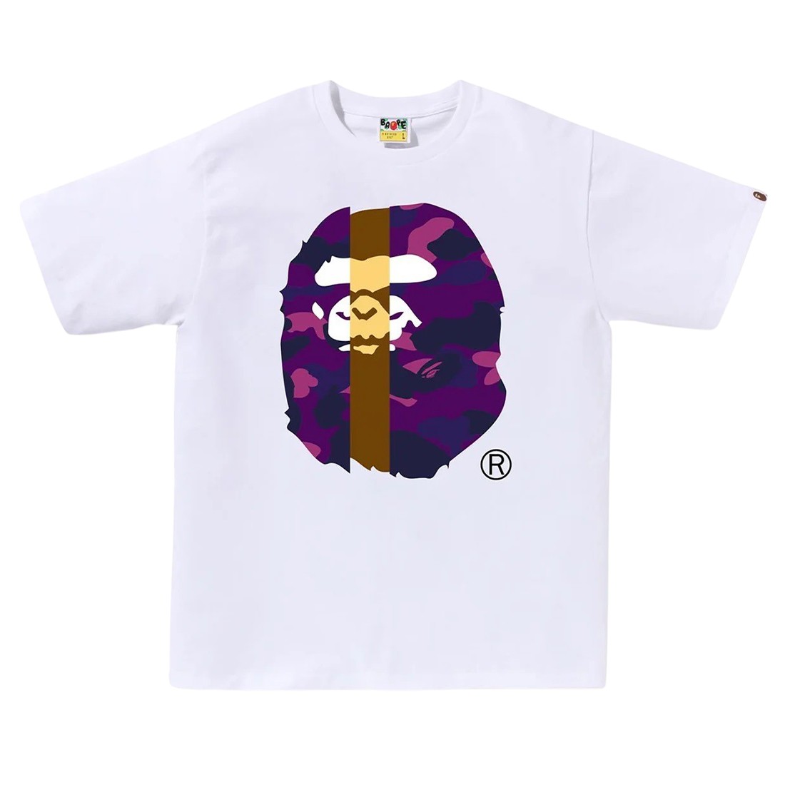 A Bathing Ape Men Color Camo Transform Big Ape Head Tee (white / purple)