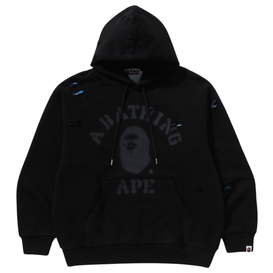 A Bathing Ape Men Destroyed College Relaxed Fit Layered Pullover Hoodie (black)