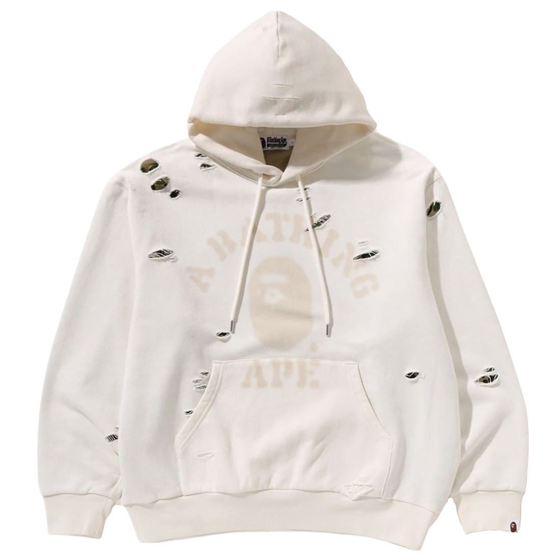 A Bathing Ape Men Destroyed College Relaxed Fit Layered Pullover Hoodie (ivory)