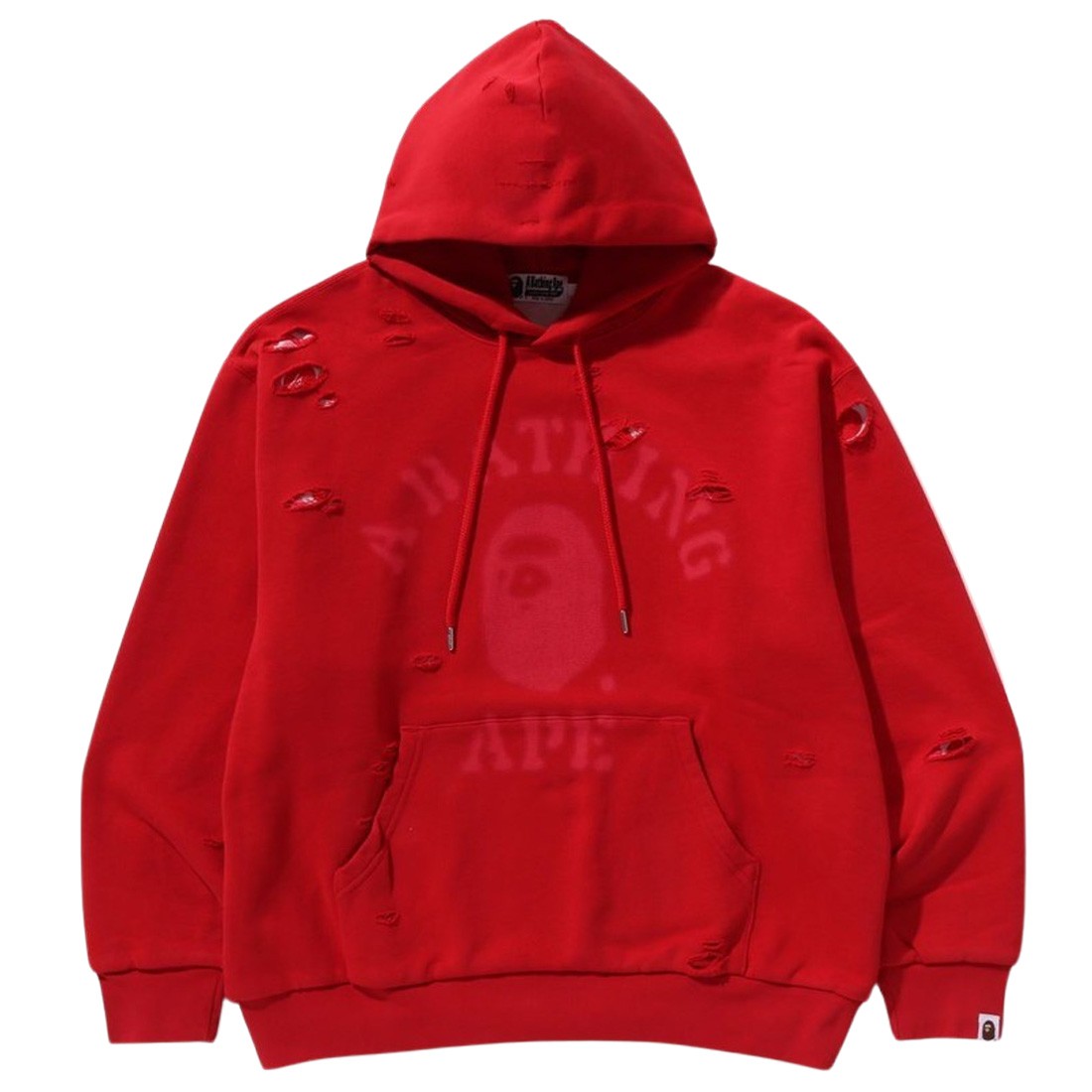 A Bathing Ape Men Destroyed College Relaxed Fit Layered Pullover Hoodie (red)