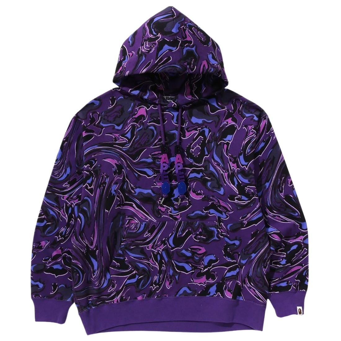 A Bathing Ape Men Marbling Camo Relaxed Fit Pullover Hoodie (purple)