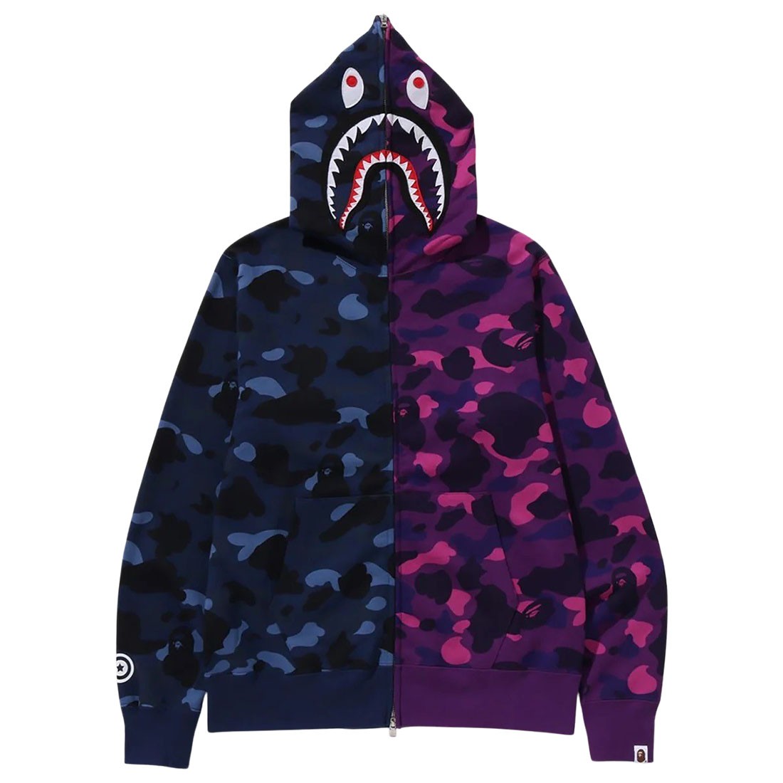 A Bathing Ape Men Color Camo Separate Shark Full Zip Hoodie (navy / purple)