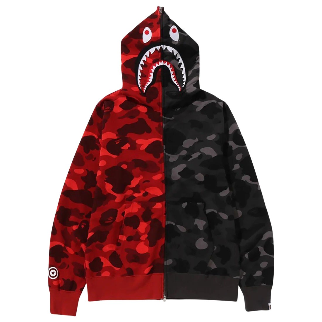 A Bathing Ape Men Color Camo Separate Shark Full Zip Hoodie (red / black)