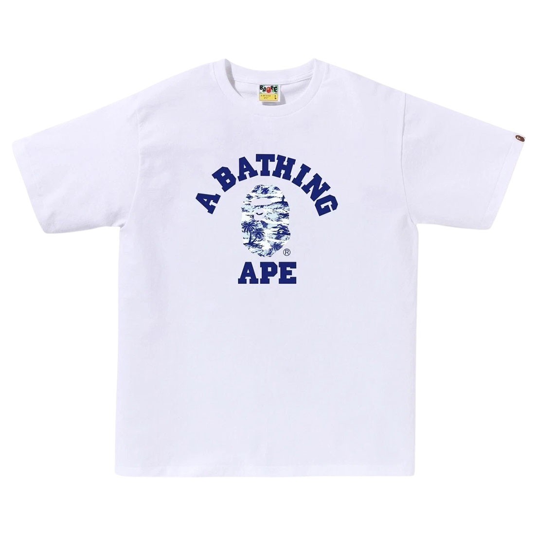 A Bathing Ape Men Palm Tree Camo College Tee (white / blue)