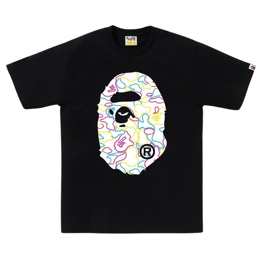 A Bathing Ape Men Neon Camo Big Ape Head Tee (black)