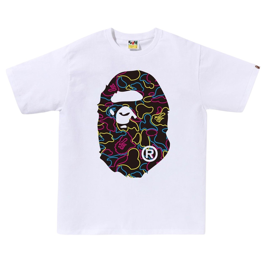 A Bathing Ape Men Neon Camo Big Ape Head Tee (white)