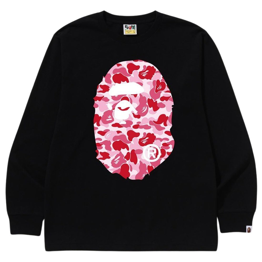 A Bathing Ape Men ABC Camo Big Ape Head Long Sleeve Tee (black / pink)
