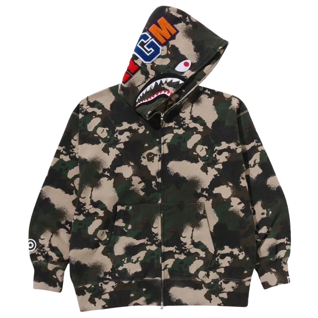 A Bathing Ape Men Map Camo Shark Full Zip Hoodie (green)