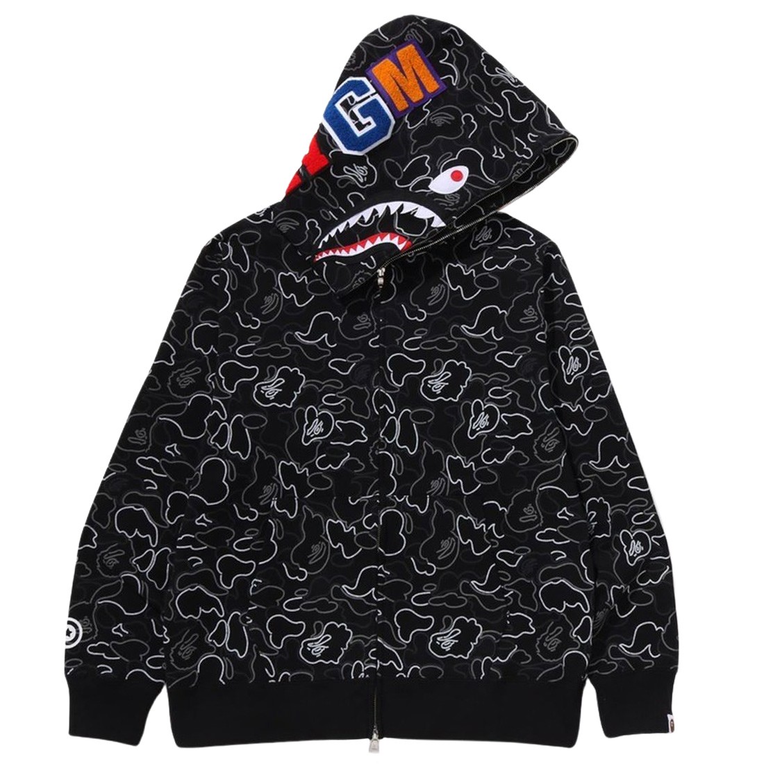 A Bathing Ape Men Neon Camo Shark Full Zip Hoodie (black)