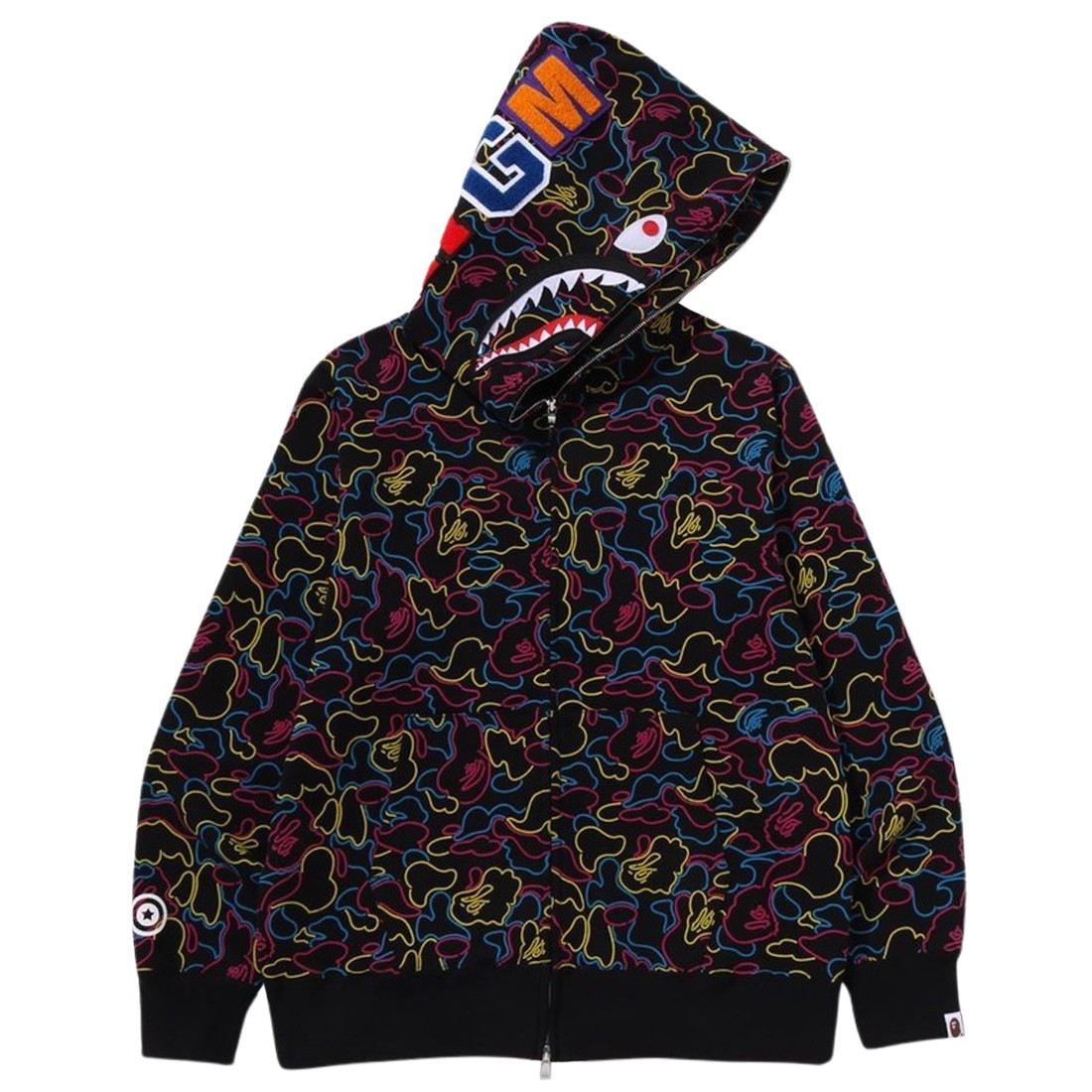 A Bathing Ape Men Neon Camo Shark Full Zip Hoodie (multi)