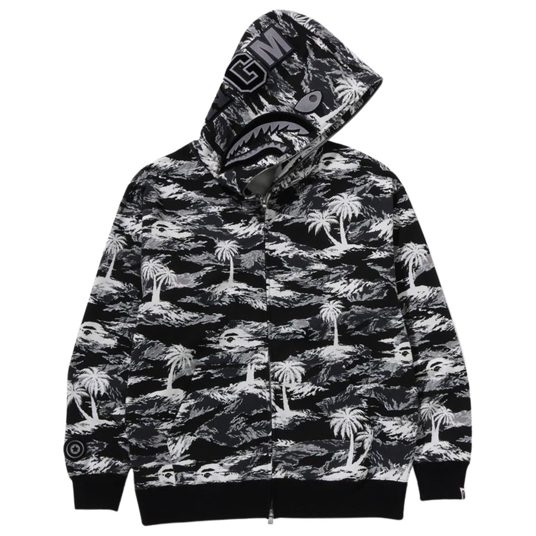 A Bathing Ape Men Palm Tree Camo Relaxed Fit Shark Full Zip Hoodie (black)