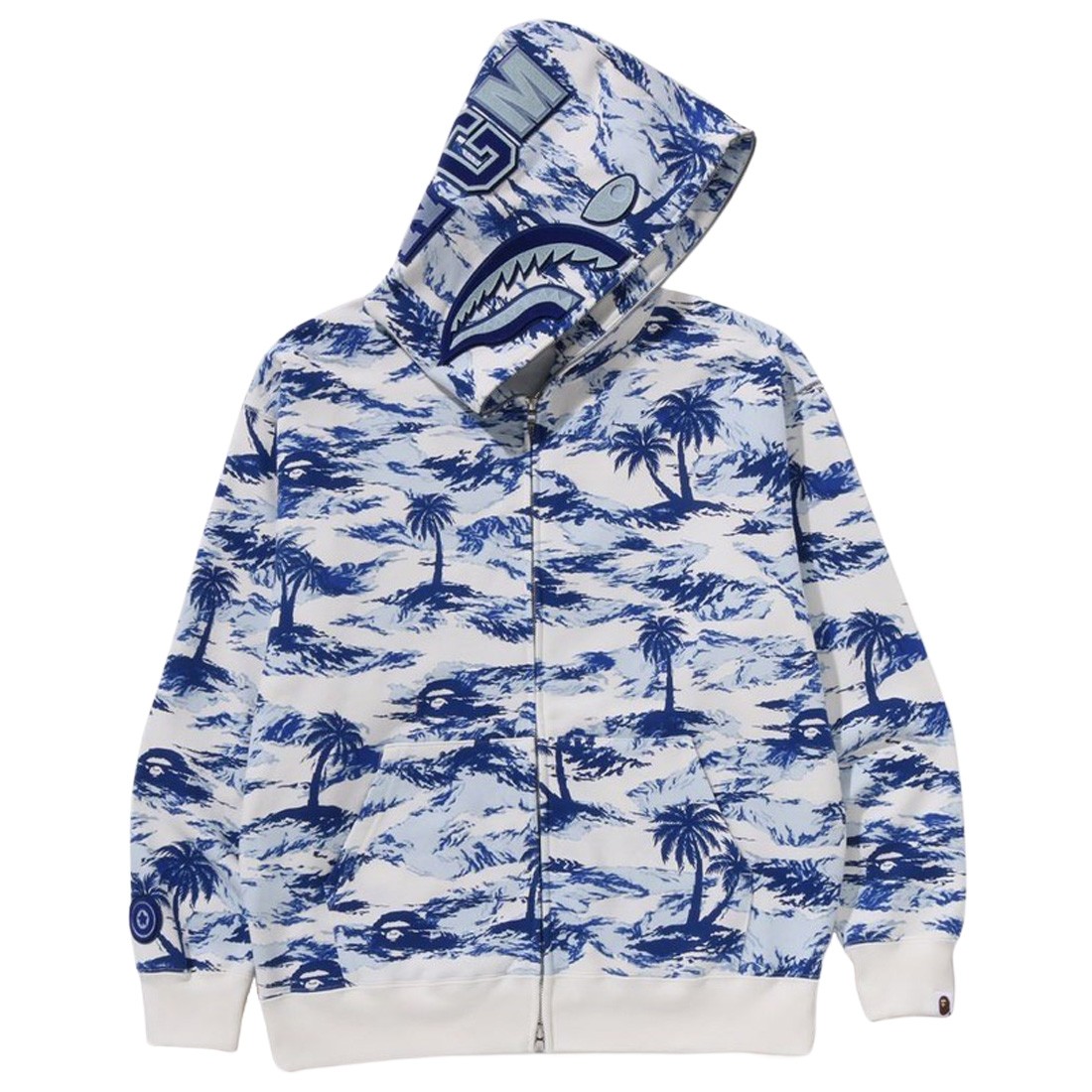 A Bathing Ape Men Palm Tree Camo Relaxed Fit Shark Full Zip Hoodie (blue)