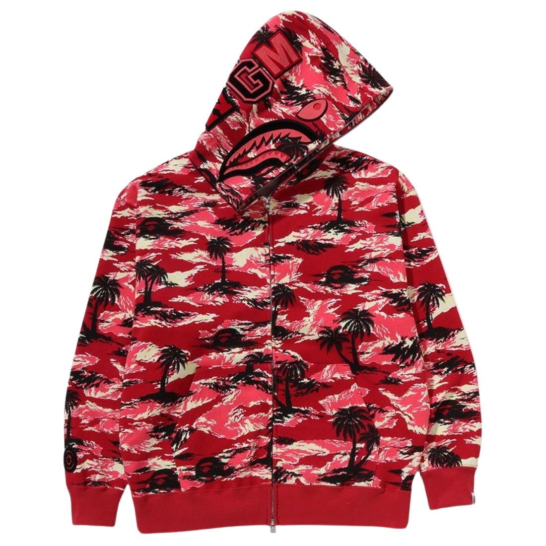 A Bathing Ape Men Palm Tree Camo Relaxed Fit Shark Full Zip Hoodie (red)