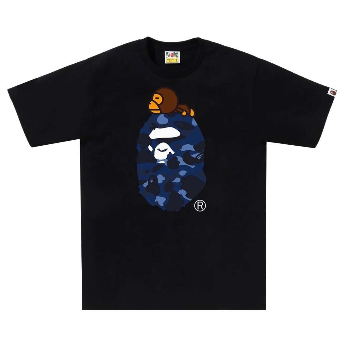 A Bathing Ape Men Color Camo Milo On Big Ape Tee (black / navy)