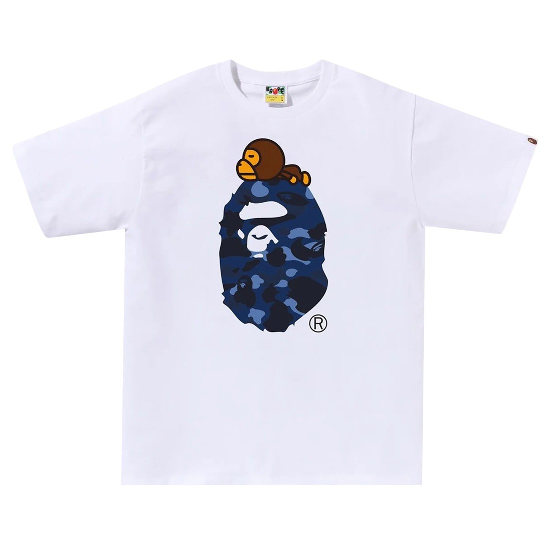 A Bathing Ape Men Color Camo Milo On Big Ape Tee (white / navy)