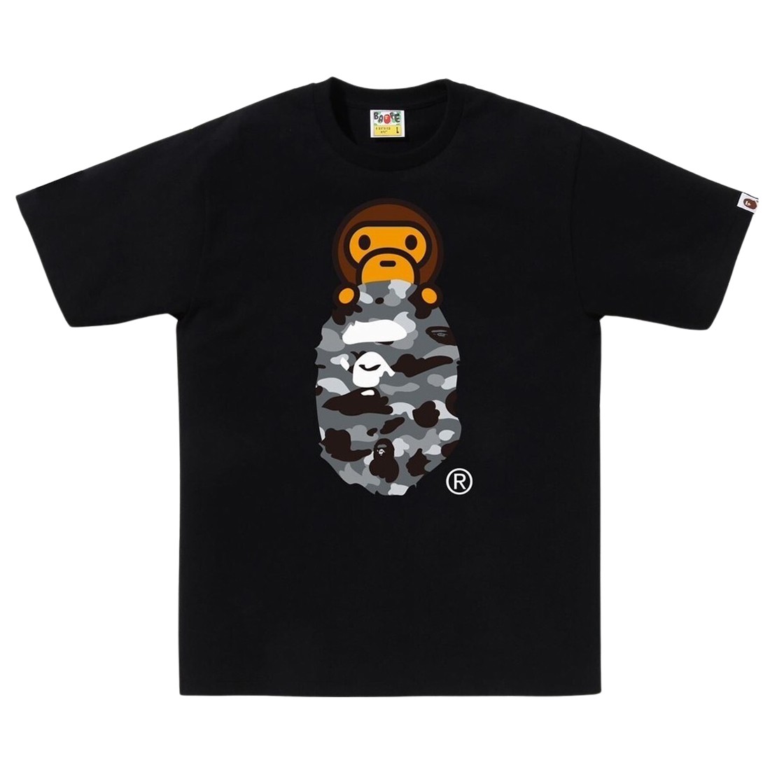 A Bathing Ape Men 1st Camo Milo On Ape Head Tee (black / gray)