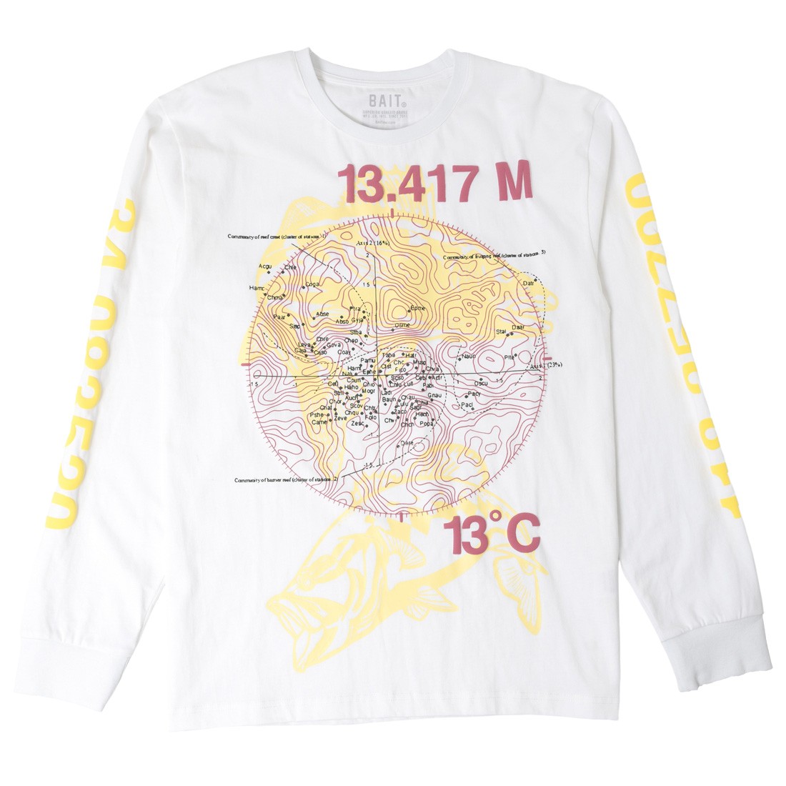 BAIT Men Fishing Coordinates Long Sleeve Tee (white)