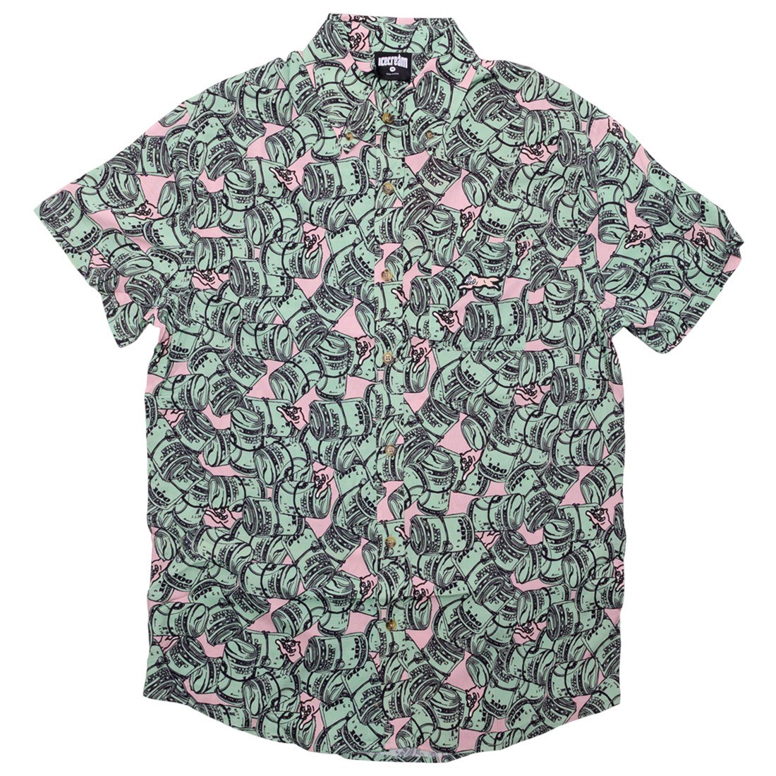 Ice Cream Men Hundreds Woven Short Sleeve Shirt (green / rose smoke)
