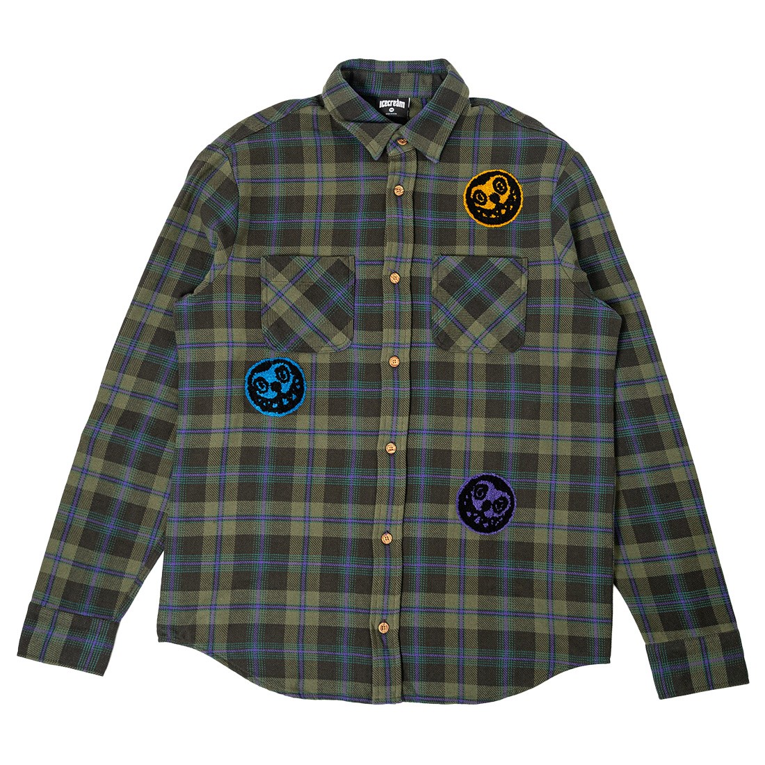 Ice Cream Men Eric Long Sleeve Woven Shirt (green / plaid)