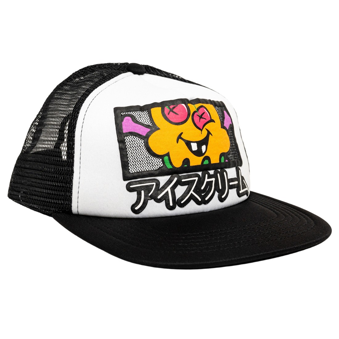 Ice Cream Laugh Snapback Cap (white / black)
