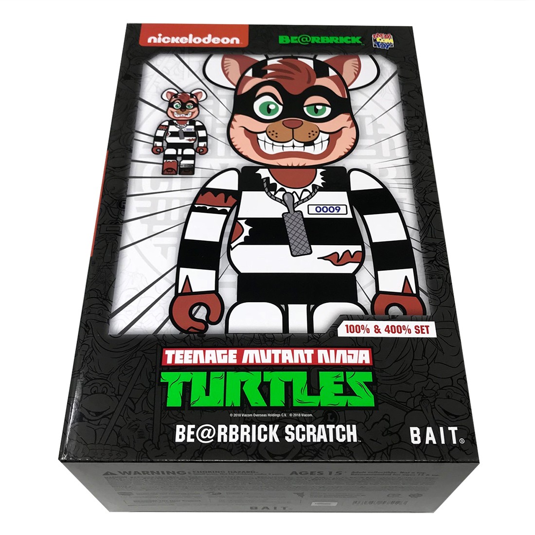 BAIT x Medicom TMNT Scratch 100% 400% Bearbrick Figure Set (white / black)