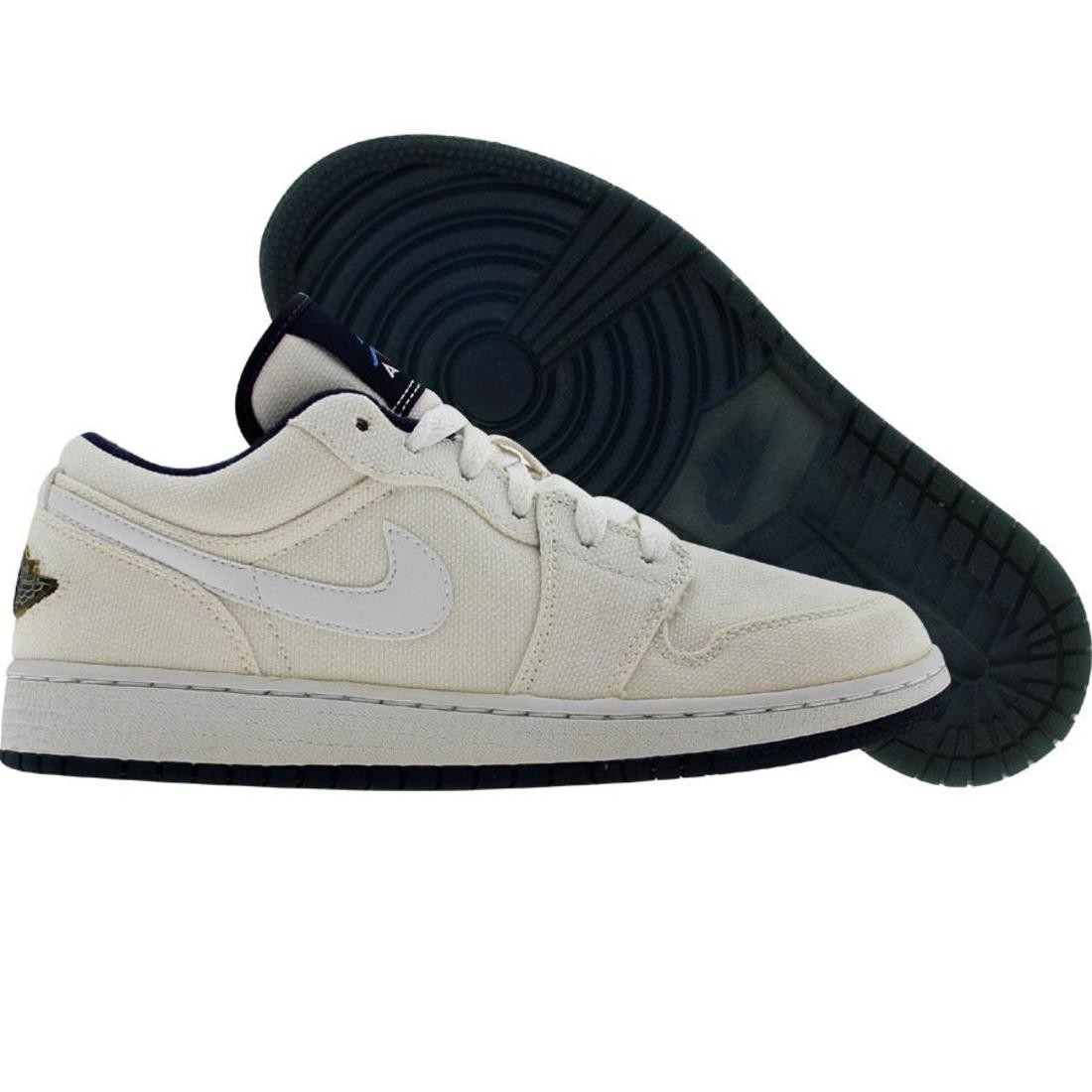 Nike Air Jordan Big Kids 1  Retro Canvas Low (white / midnight navy / university blue)