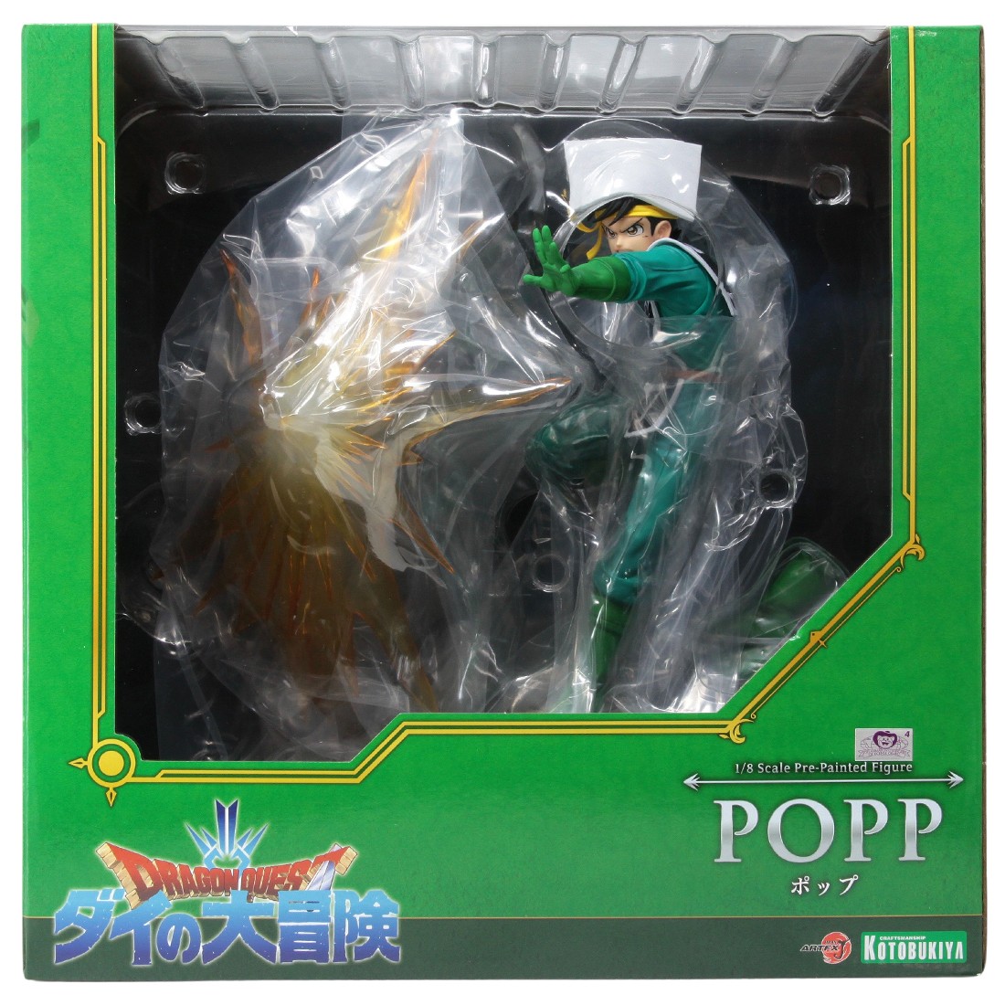 Kotobukiya ARTFX J Dragon Quest The Adventure Of Dai Popp Statue With Bonus Face Part And Gomechan (green)