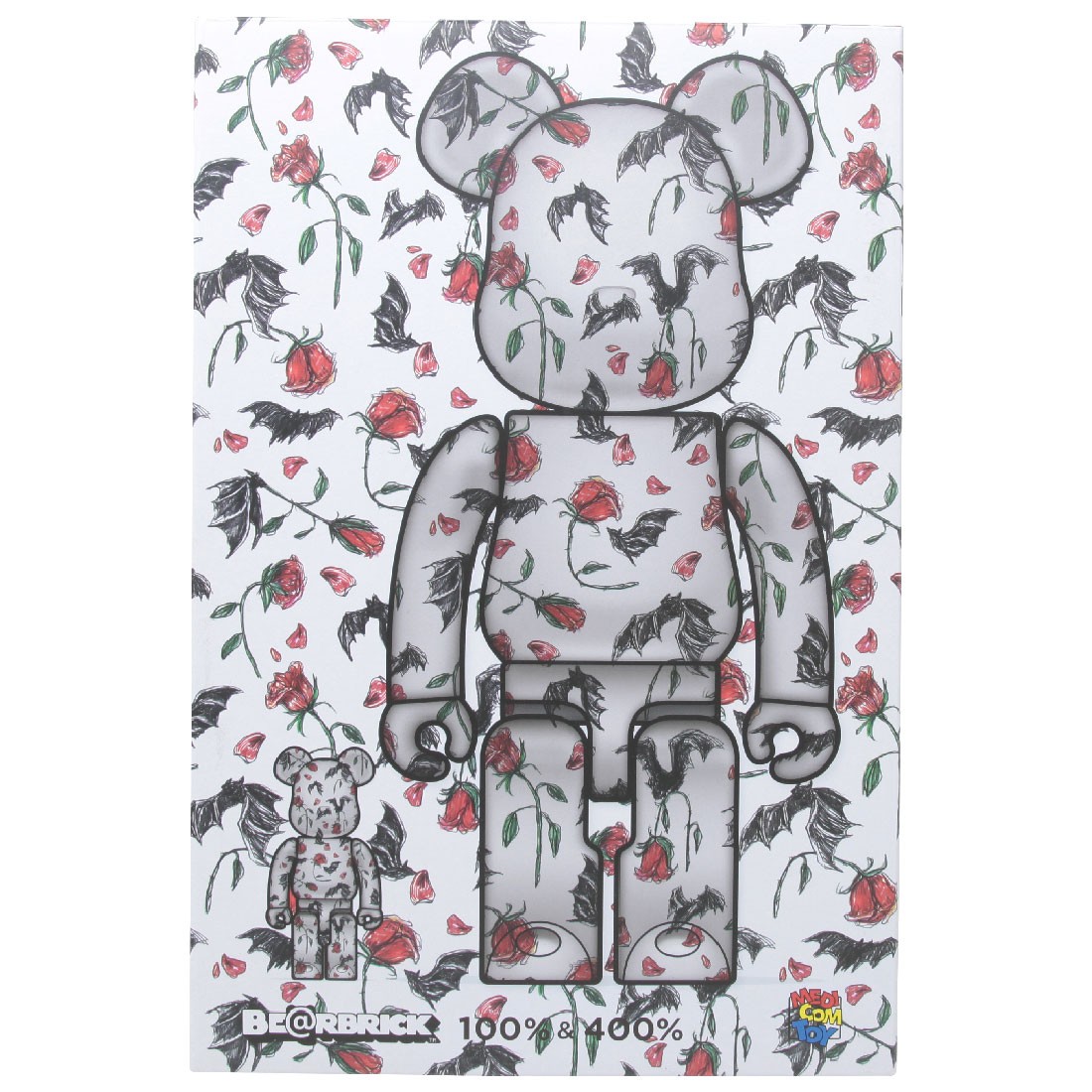 Medicom x Eri Wakiyama Bat And Rose White 100% 400% Bearbrick Figure Set (white)