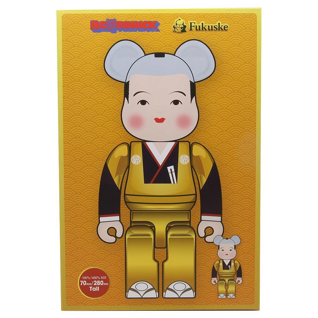 Medicom Fukusuke Gold Plated 100% 400% Bearbrick Figure Set (gold)